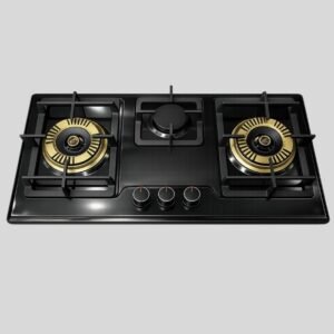 Nix 28” Black Stainless Steel Gas Hob | 3 Brass Burners