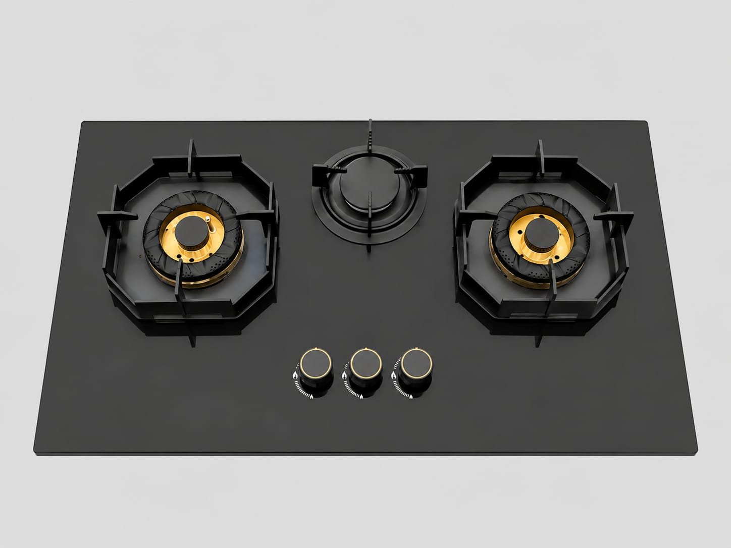 31" Glass Gas Hob | 3 Brass Burners & Heavy Grates