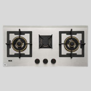 Nix Kitchen 3 Burner Stainless Steel Built-In Gas Hob - Brass Burners (Natural Gas / NG)